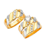White CZ Three-Piece High-Polish Wedding Ring in 14K Two-Tone Gold