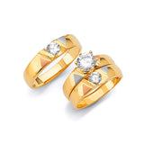 White CZ Three-Piece High-Polish Wedding Ring in 14K Tri-Color Gold