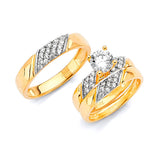 White CZ Three-Piece Pave Wedding Ring in 14K Two-Tone Gold