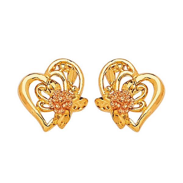#11106 - Heart stud Earrings in 14K Two-Tone Gold