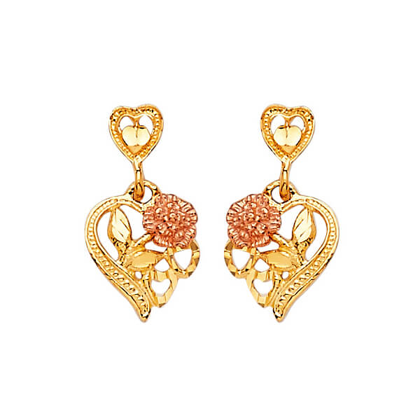 #11113 - Heart dangling Earrings in 14K Two-Tone Gold