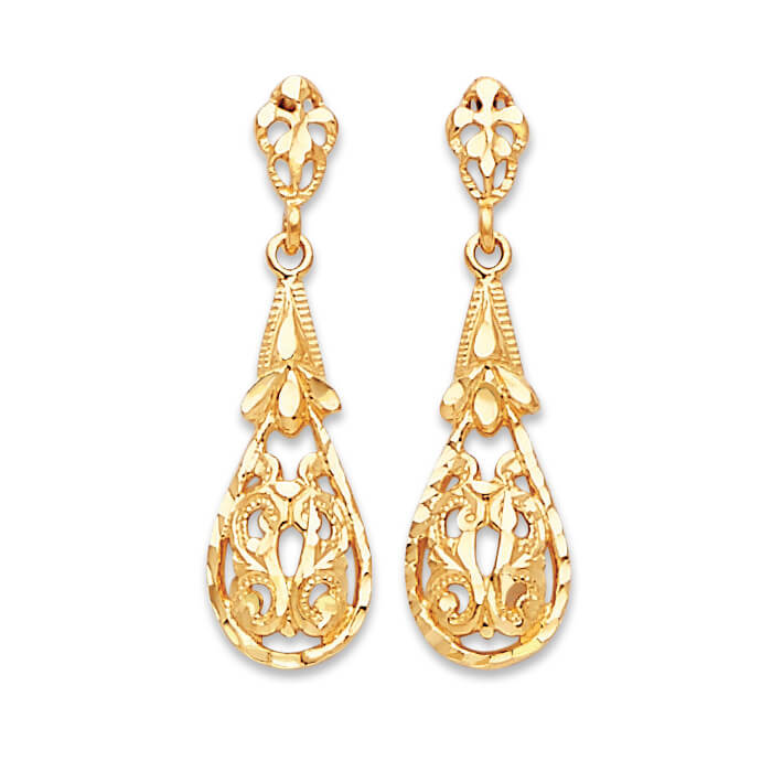 #11121 - Flower Drop Earrings in 14K Gold