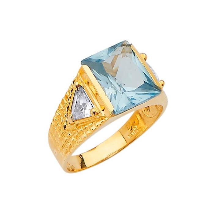 #11718 - Blue & White CZ Center-Stone Mens Ring in 14K Gold