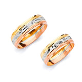 Diamond-Cut Wedding Band in 14K Tri-Color Gold