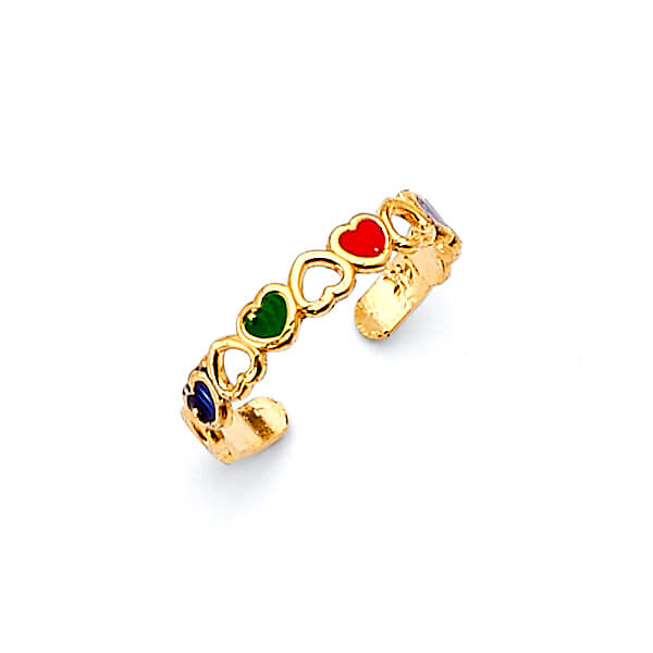 #12554 - Multi-Color Enamel Heart Toe Ring in 14K Gold