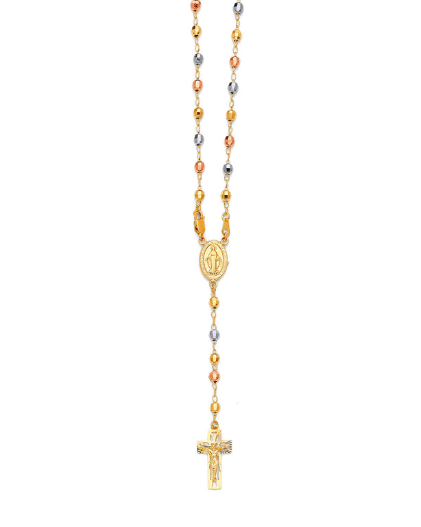 #13667 -  Crucifix Five-Decade Rosary Necklace in 14K Tri-Color Gold
