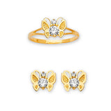 #14081 - White CZ Butterfly Girls Two-Piece Set in 14K Gold