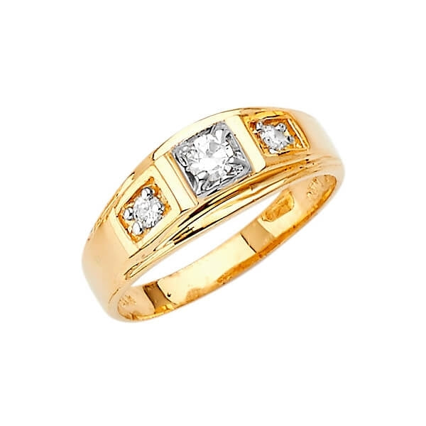 #16118 - White CZ Fancy Mens Ring in 14K Tri-Color Gold