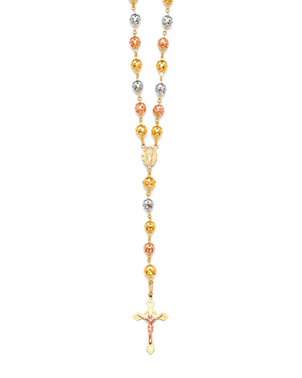 #16483 -  Crucifix Five-Decade Rosary Necklace in 14K Tri-Color Gold