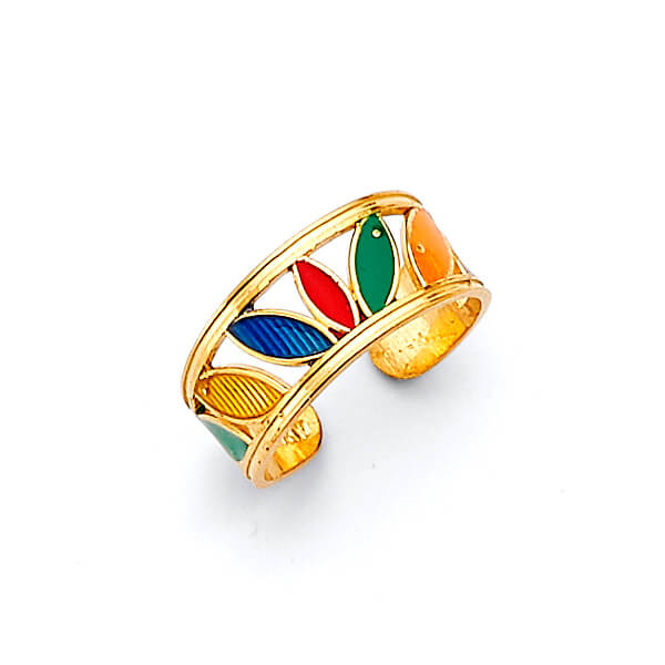 #16679 - Multi-Color Enamel Leaf Toe Ring in 14K Gold
