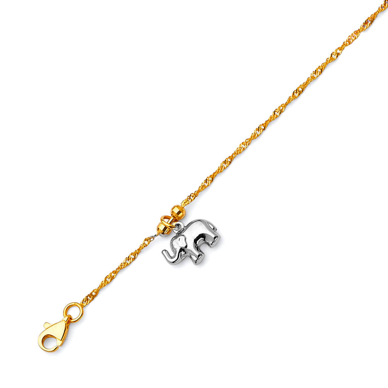 #16842 - Elephant Charm Anklet in 14K Two-Tone Gold