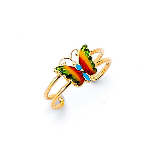 #16853 - Multi-Color Enamel Butterfly Toe Ring in 14K Gold