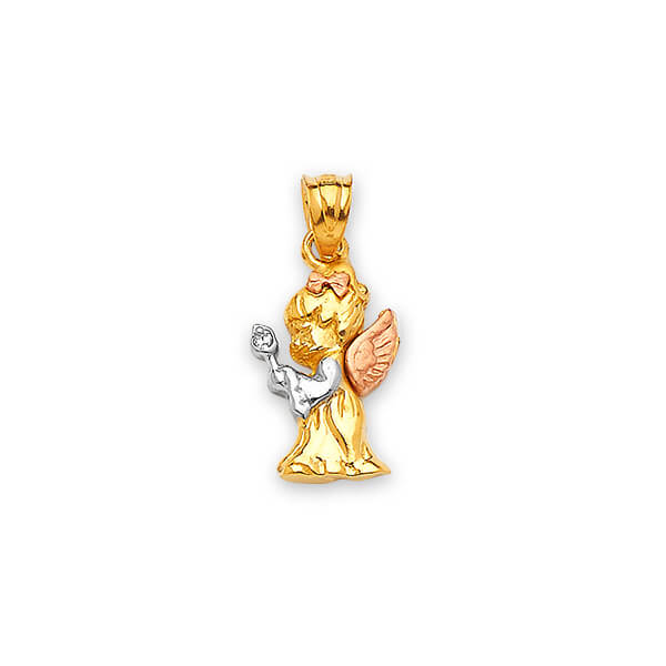 #17340 - Angel Personalized Kids Pendant in 14K Tri-Color Gold