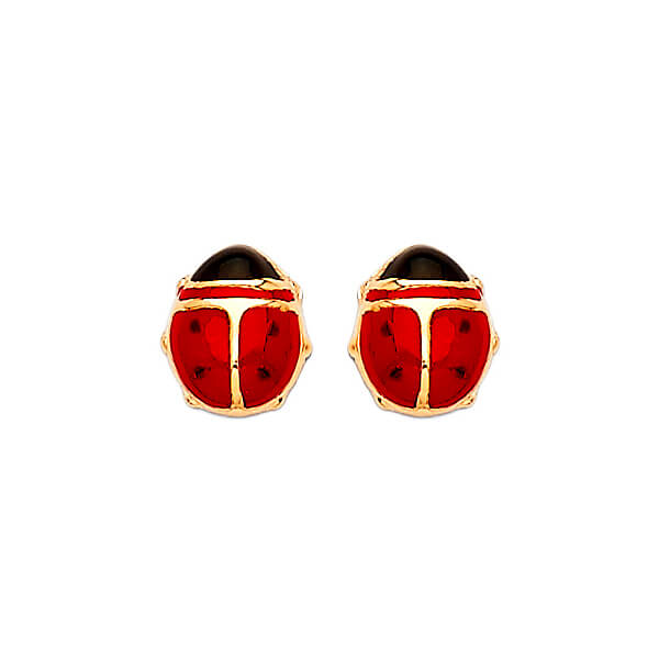 #17492 - Lady Bug stud Earrings with Red & Black Enamel in 14K Gold