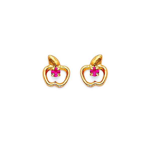 #18362 - Apple stud Earrings with Pink CZ in 14K Gold