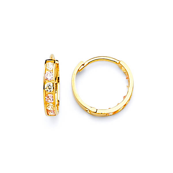 #18913 -  huggie Earrings with White CZ in 14K Gold