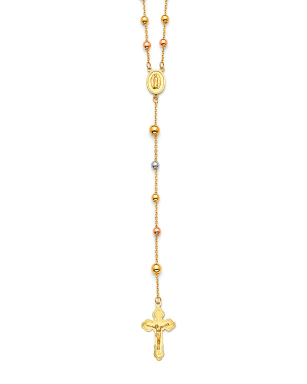 #19151 -  Crucifix Five-Decade Rosary Necklace in 14K Tri-Color Gold