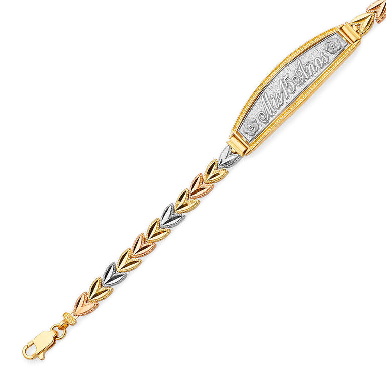 #200429 - Fancy Quinceañera Bracelet In 14K Tri-Color Gold