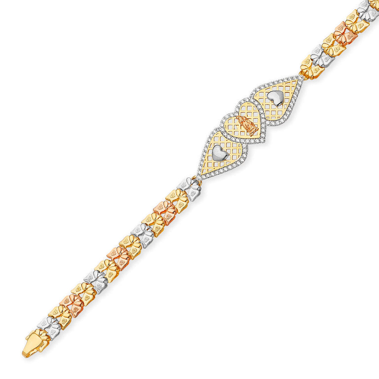 #200908 - Fancy White CZ Ladies Bracelet In 14K Tri-Color Gold