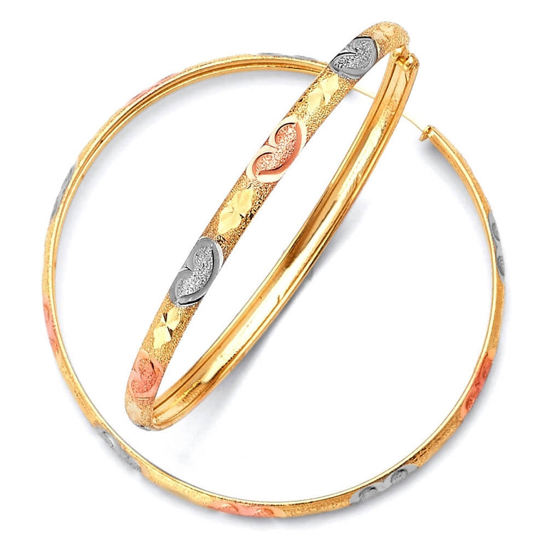 #201189 - Heart hoop Earrings in 14K Tri-Color Gold