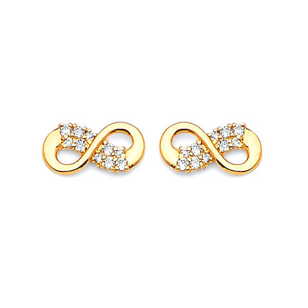 #201297 - Ribbon stud Earrings with White CZ in 14K Gold