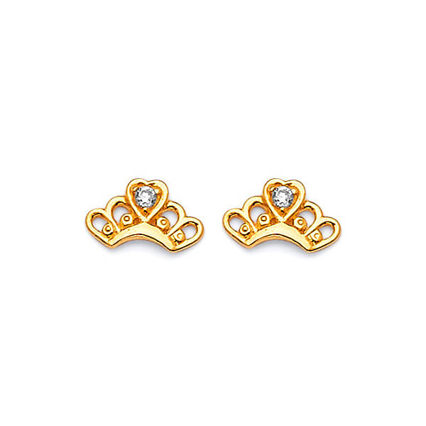 #201472 - Tiara stud Earrings with White CZ in 14K Gold