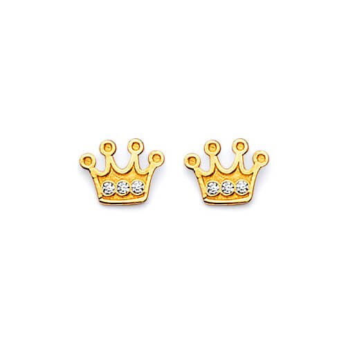#201473 - Tiara stud Earrings with White CZ in 14K Gold