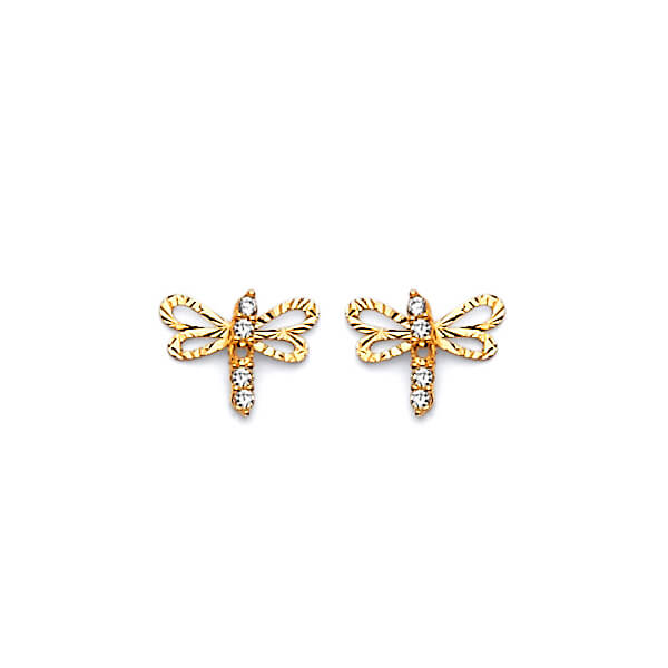 #201477 - Butterfly stud Earrings with White CZ in 14K Gold