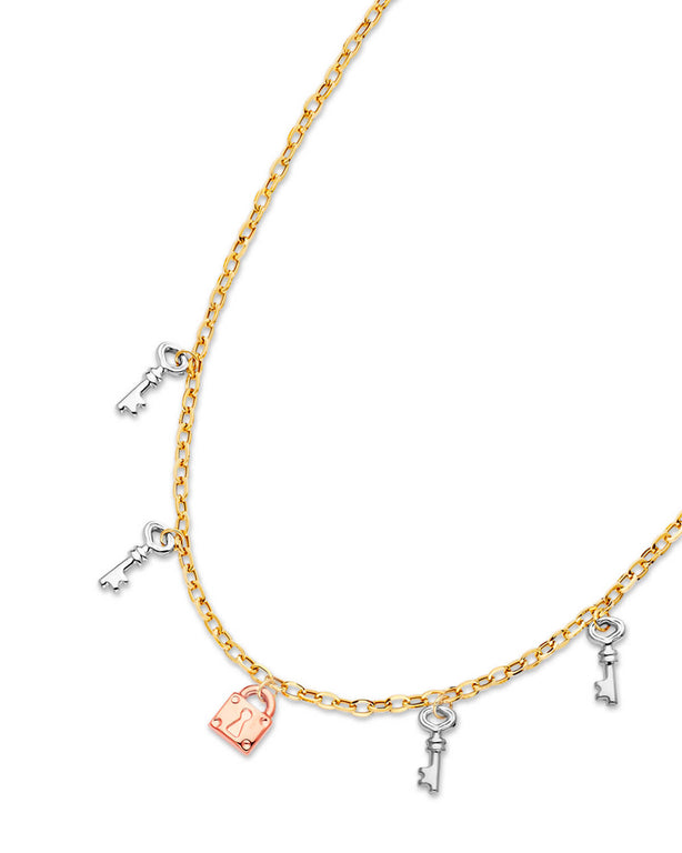 #201529 -  Key Charm Necklace in 14K Tri-Color Gold