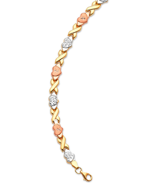 #201574 - Fancy Ladies Heart Ornate Bracelet In 14K Tri-Color Gold