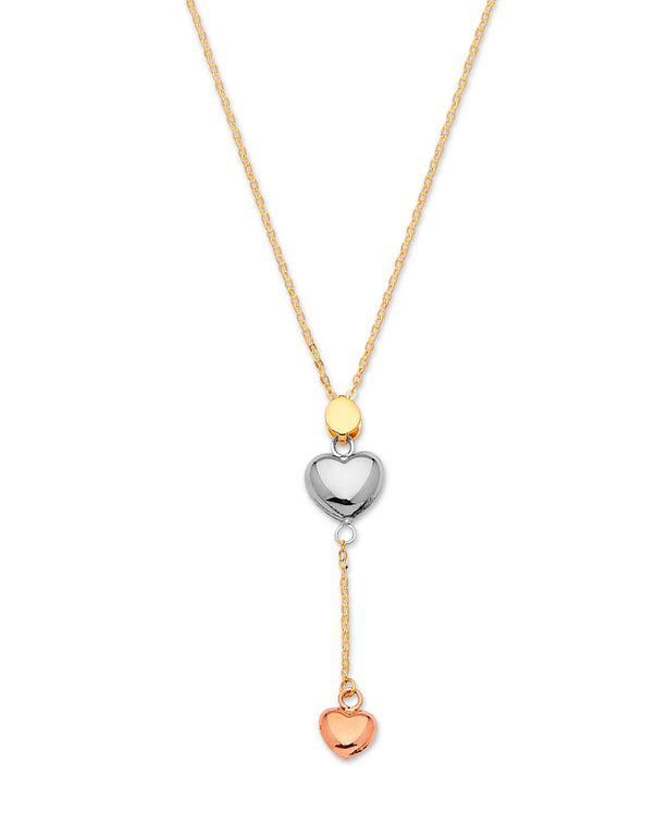 #202112 - Heart Charm Necklace in 14K Tri-Color Gold