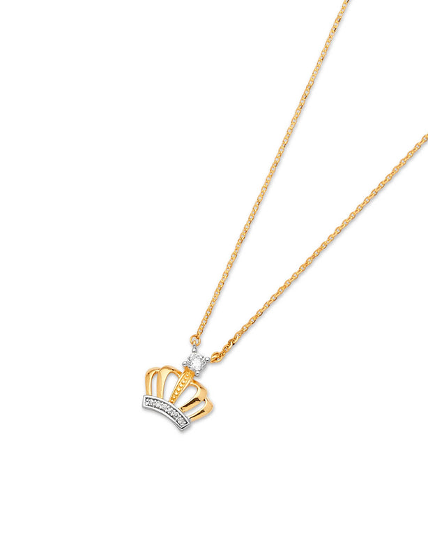 #202116 - White CZ Tiara Charm Necklace in 14K Two-Tone Gold