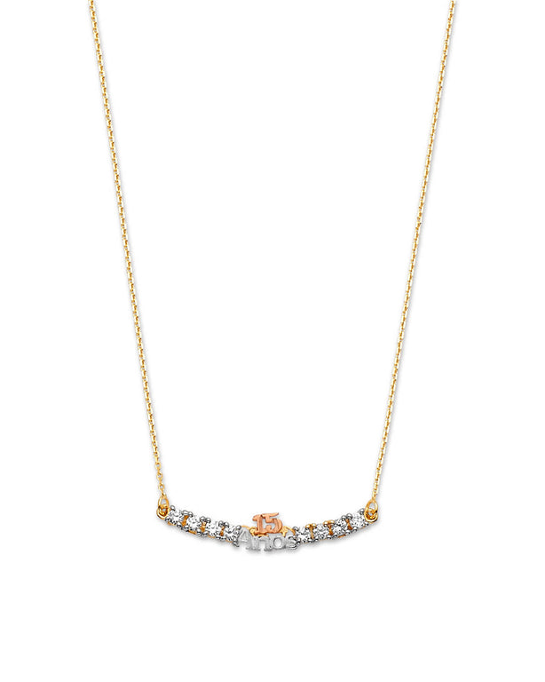 #202137 - White CZ Charm Necklace in 14K Tri-Color Gold