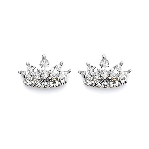 #202156 - Tiara stud Earrings with White CZ in 14K White Gold