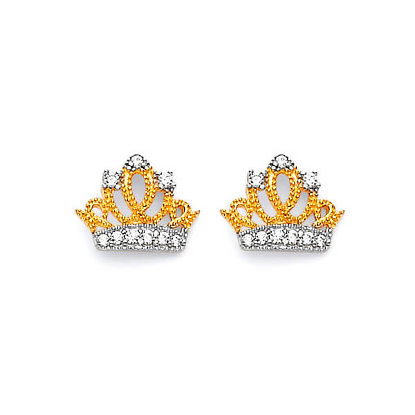 #202157 - Tiara stud Earrings with White CZ in 14K Gold