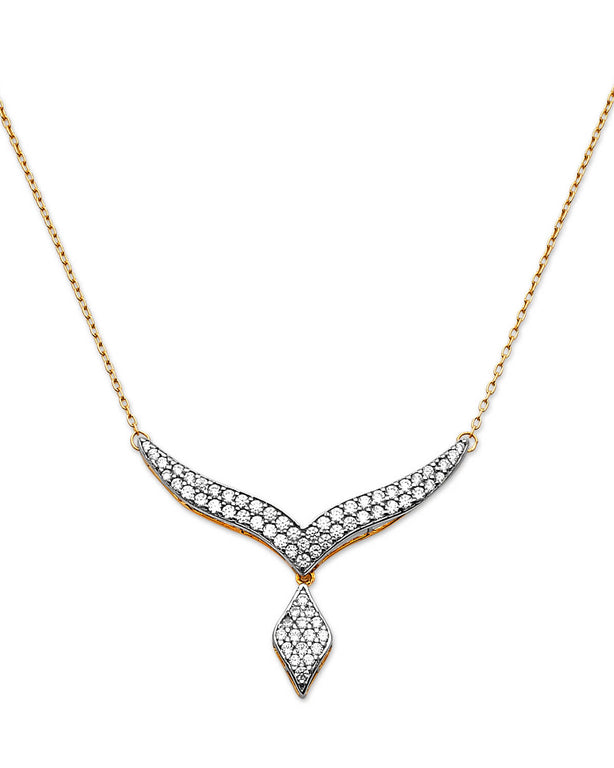 #202165 -  White CZ Charm Necklace in 14K Two-Tone Gold