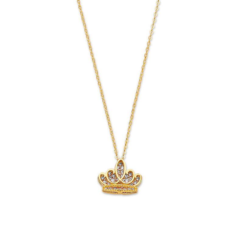 #202179 - White CZ Tiara Charm Necklace in 14K Gold
