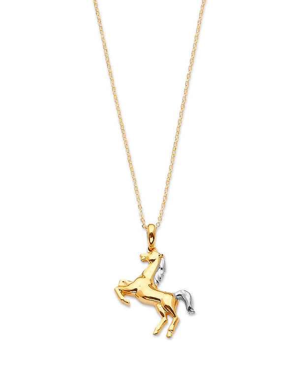#202183 - Horse Charm Necklace in 14K Two-Tone Gold