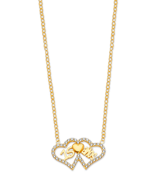 #202211 -  White CZ Heart Charm Necklace in 14K Gold