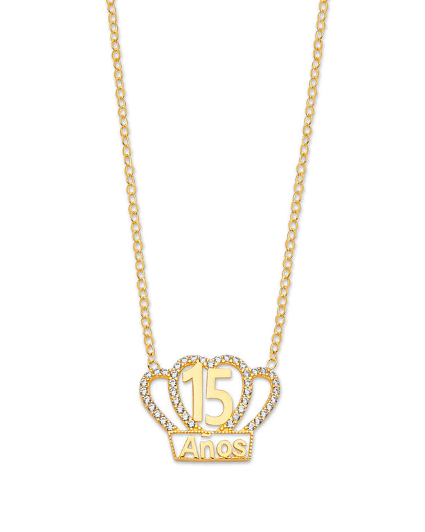 #202212 -  White CZ Tiara Charm Necklace in 14K Gold