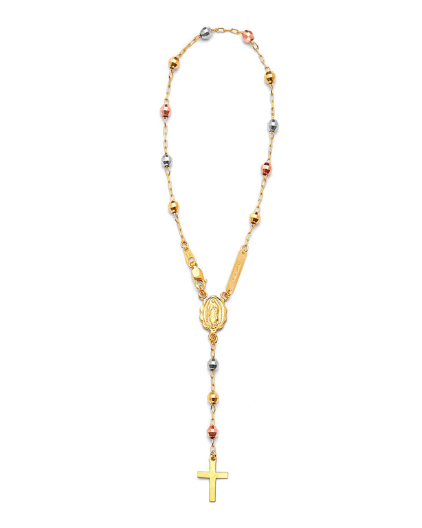 #202341 - Beaded Ladies Cross Rosary Bracelet In 14K Tri-Color Gold