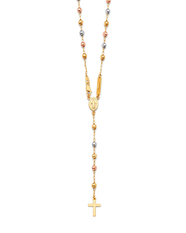 #202348 -  Cross Five-Decade Rosary Necklace in 14K Tri-Color Gold