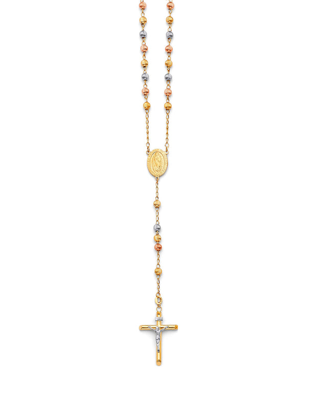 #202363 -  Crucifix Five-Decade Rosary Necklace in 14K Tri-Color Gold