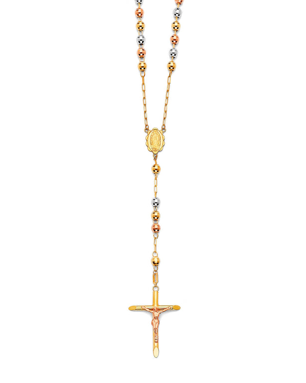 #202378 -  Crucifix Five-Decade Rosary Necklace in 14K Tri-Color Gold