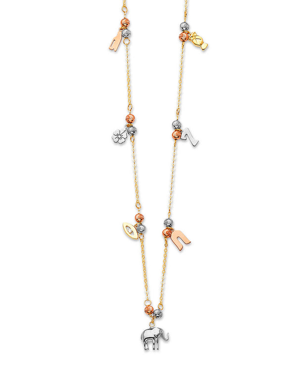 #202380 -  Charm Necklace in 14K Tri-Color Gold