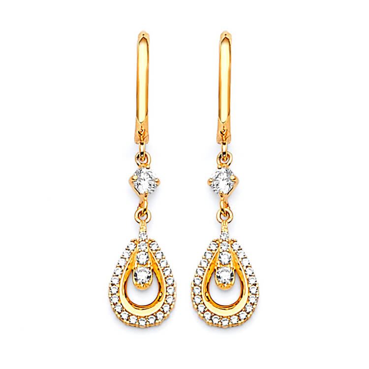 #202570 -  Drop Earrings with White CZ in 14K Gold