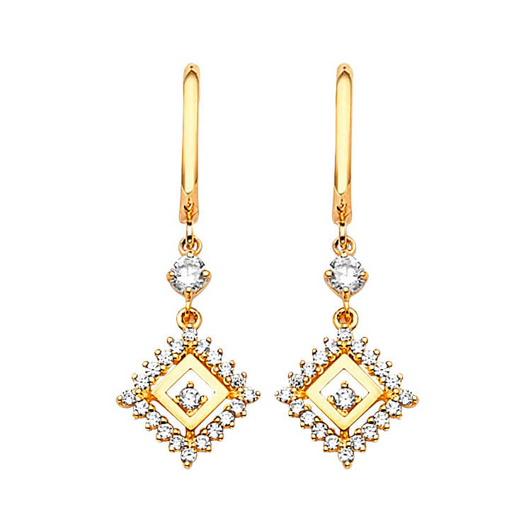 #202578 -  Drop Earrings with White CZ in 14K Gold
