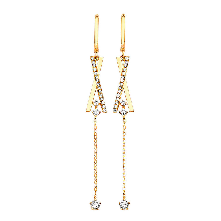 #202580 -  Drop Earrings with White CZ in 14K Gold