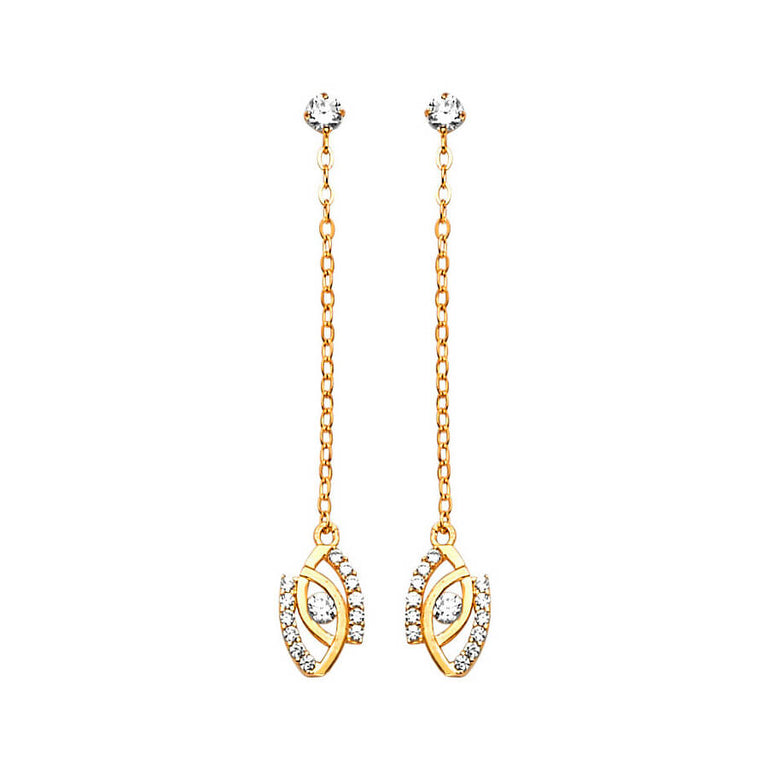 #202609 -  Drop Earrings with White CZ in 14K Gold