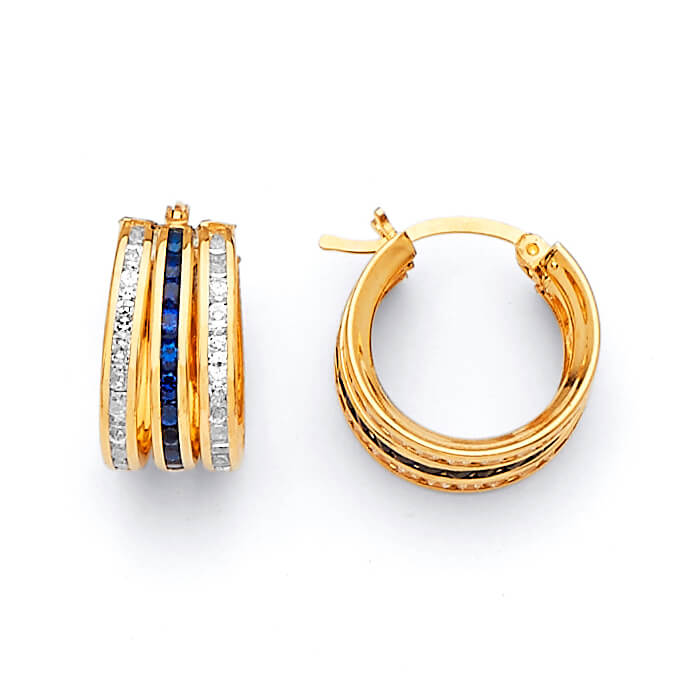 #202625 -  huggie Earrings with Blue & White CZ in 14K Gold